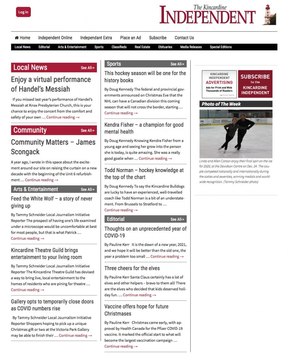Kincardine Independent website screenshots Kincardine Independent website screenshots